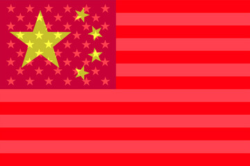 China flag. USA flag. Conflict between USA and People's Republic of China war concept. USA flag and People's Republic of China flag background. Horizontal design. Illustration. Map.