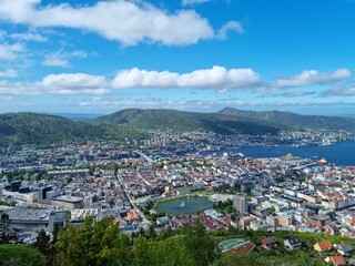 Fototapeta na wymiar Overview photo of Bergen City center in the summer of 2022