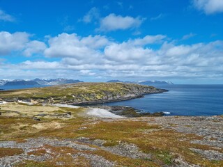 Porsangervika in Finnmark. The small island with german fortification remains from the second world war