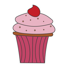 Berry cupcake in doodle style on a white background for confectionery design