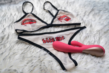 woman's sexy white underwear with lips and word 
