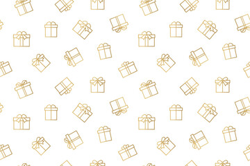 christmas golden seamless pattern with gift outlines, great for wrapping, textile, wallpaper, greeting card- vector illustration