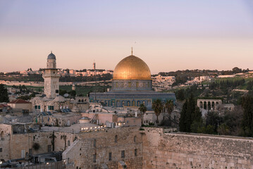 The Temple Mount - Western Wall and the golden Dome of the Rock mosque in the old town of Jerusalem, Israel