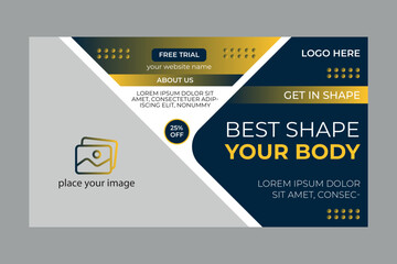 Fitness gym youtube thumbnail template design.gym Fitness training class thumbnail design for any videos. Video cover photo template for social media 
