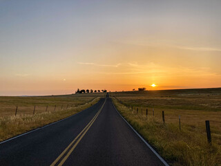 Driving at Sunset down in the country on Warnerville Road in Oakdale, California, USA