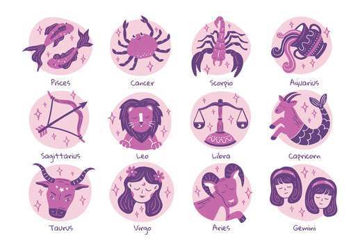 Cute Zodiac Star Sign Animal Clipart Illustrations