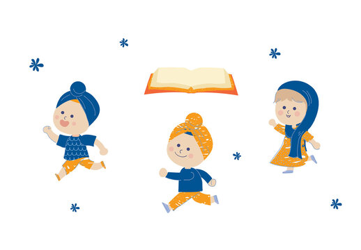 Cute Sikh Children Character Clipart Illustrations