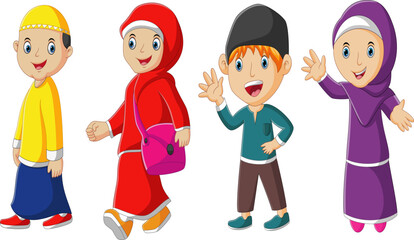 Collection of cartoon Muslim people on illustration on a white background. Vector illustration