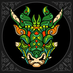 Colorful dragon head isolated on black background