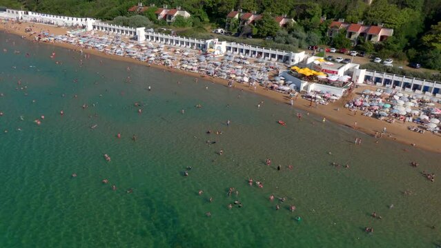 Aerial view of beaches in Kilyos at the Black Sea coast, Istanbul, Turkey.