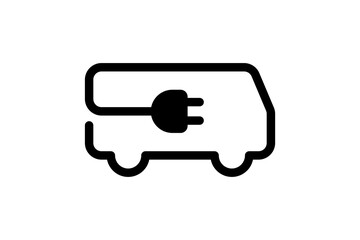 Electric bus icon. Black cable electrical e-bus contour and plug charging symbol. Eco friendly electro vehicle sign concept. Vector battery powered transportation eps illustration