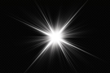 Fototapeta premium Light effect. Bright Star. Light explodes on a transparent background. Bright sun.
