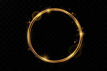 Golden circle with fire effects.Light effect.Vector.Golden ring.Vector luxury sparkling frame.Christmas decoration.