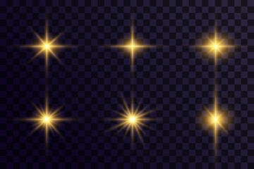 Shining golden stars. Light effects, glare, glitter, explosion, golden light. Vector illustration.