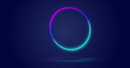 Image of neon circles moving over navy background