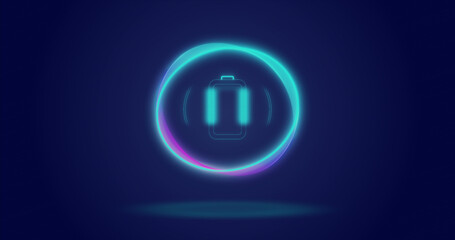 Image of processing circle and battery over navy background