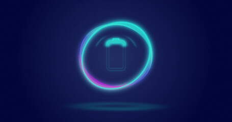 Image of processing circle and battery over navy background