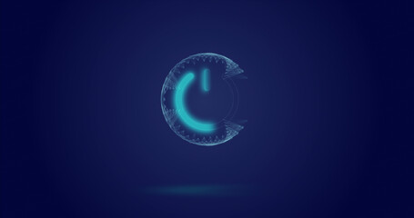 Image of processing circle and on button over navy background