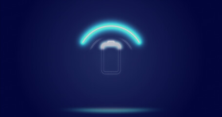 Image of processing circle and battery level over navy background