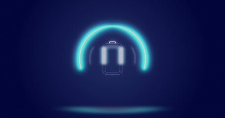 Image of processing circle and battery level over navy background