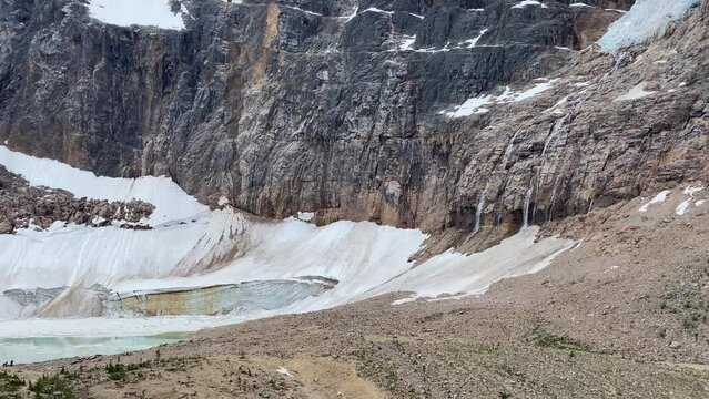 Path of the Glacier trail in Mt. Edith Cavell in Jasper National Park - glacial lake