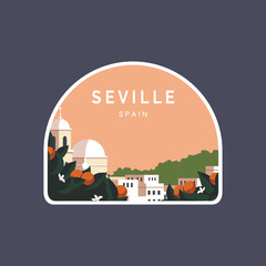 Fototapeta premium seville, spain emblem patch vector illustration landscape design with minimalist style.