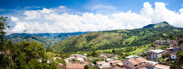 Panoramic view of the beautiful mountains of the Southwestern Antioquia seen from a viewpoint at...