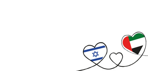 Drei Herzen mit der Fahne von Israel und der Vereinigten Arabischen Emirate
