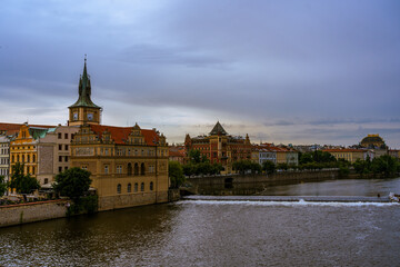 Buildings on the banks of the river in Prague.