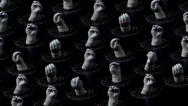 Rotating ceramic hands of a baby with a creepy effect