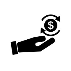 Hand and rotating coin icon. Dollar exchange. Vector.