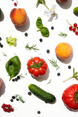 Background of colored fresh vegetables and fruits