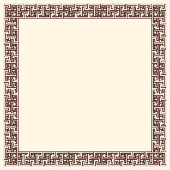 Greek key border, square frame. Decorative ancient meander, greece ornament with repeated geometric motif. Easy to make rectangle frame.