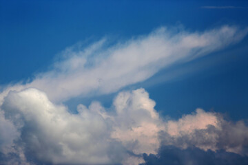 Naklejka na ściany i meble white fluffy clouds on blue sky. Weather concept