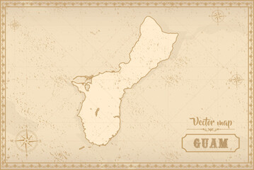 Map of Guam in the old style, brown graphics in retro fantasy style