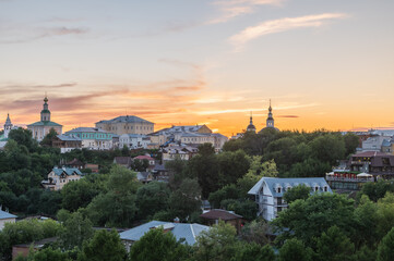 Fototapeta na wymiar Colorful sunset on the city of Vladimir, Russia.A typical old Russian city.