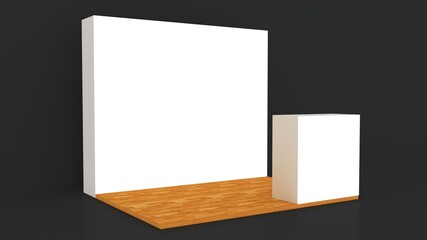 Exhibition stand mockup and flat used for branding and Corporate identity. High resolution, 3d rendering.
