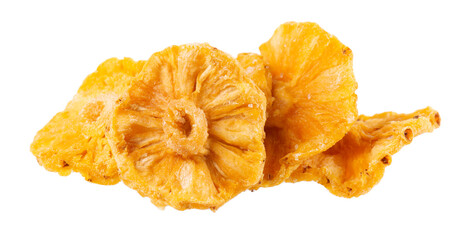 Dried candied pineapple rings isolated on white background. Clipping path.