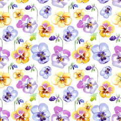 Pansy. Seamless pattern. Watercolor illustration