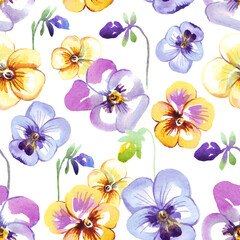 Pansy. Seamless pattern. Watercolor illustration