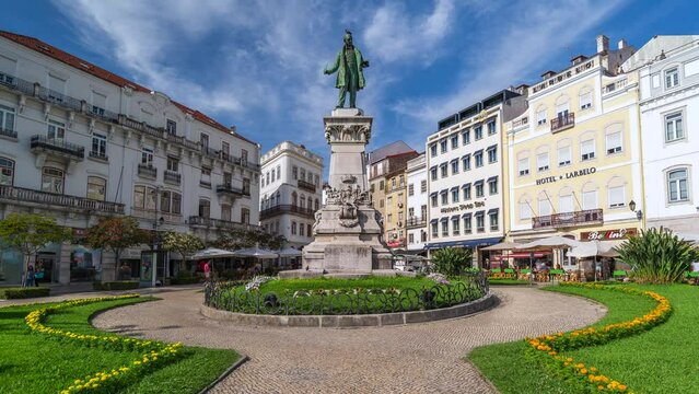 Time lapse view of Largo da Portagem square in the historic centre of Coimbra, Portugal.	
