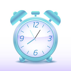 Blue vintage alarm clock on white background, vector illustration.