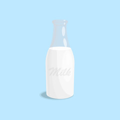 Fresh milk in glass jar isolated on blue background. Useful dairy product. Vitamins and calcium