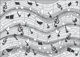 musical notes design black and white background illustration vector
