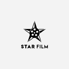 abstract cinema logo vector template isolated with star shape on white background