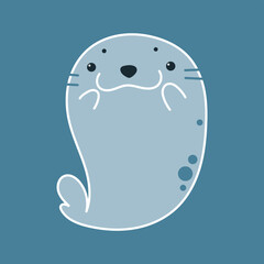 vector cartoon illustration of funny cute fur seal isolated on blue background. useful for web and graphic design, print, patterns, wallpapers, baby products, aquariums, swimming pools, bathrooms