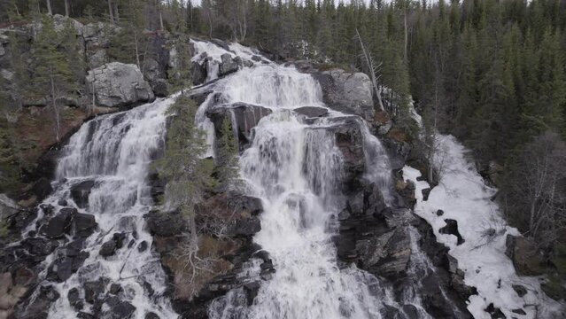 Waterfall on the rocks in Kulufossen, Hallingdal, Norway