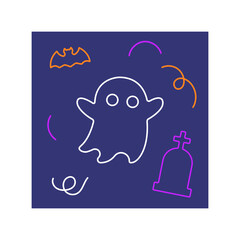 Halloween line style background, pumpkin, ghost, bat. Cute scary elements. Brochure background. Halloween poster design with symbols and calligraphy. Vector illustartion concept