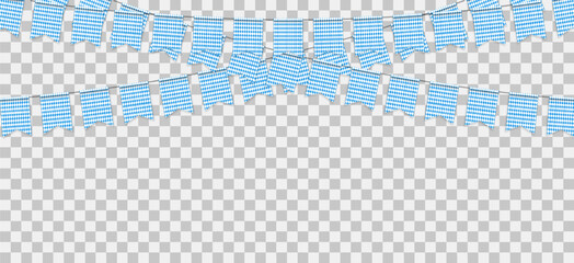 Oktober fest flags in realistic style for template presentation. Decoration and invitation covering. Bavarian checkered blue flag in transparent background. Vector illustration concept
