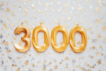3000 three thousand followers card. Template for social networks, blogs. Festive Background Social media celebration banner. 3k online community fans. 3 three thousand subscriber